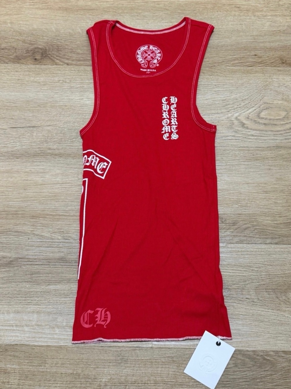Chrome Hearts Red Ribbed Gothic Logo Tank
